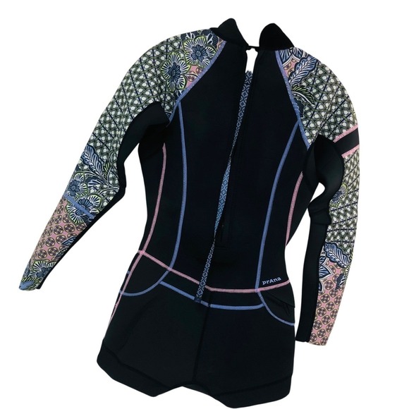 Prana Other - Prana Short Wetsuit Springsuit Womens XS Black Floral Long Slv Scuba Rash Guard